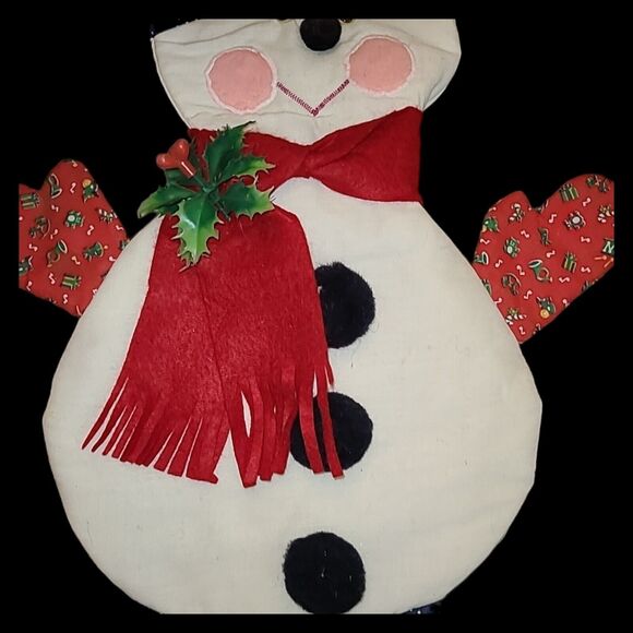 Vintage Handmade Fabric Snowman Christmas Wall Decor Tapestry Kitsch Xmas 21" - Picture 4 of 8